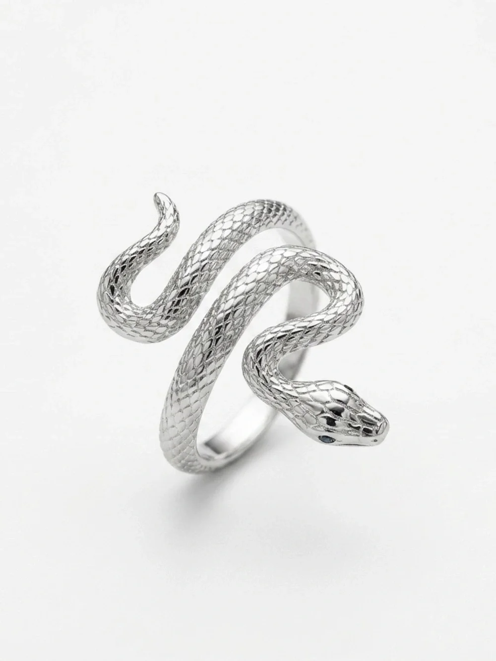 925 Sterling Silver Snake Reptile Wrap Ring With Stone